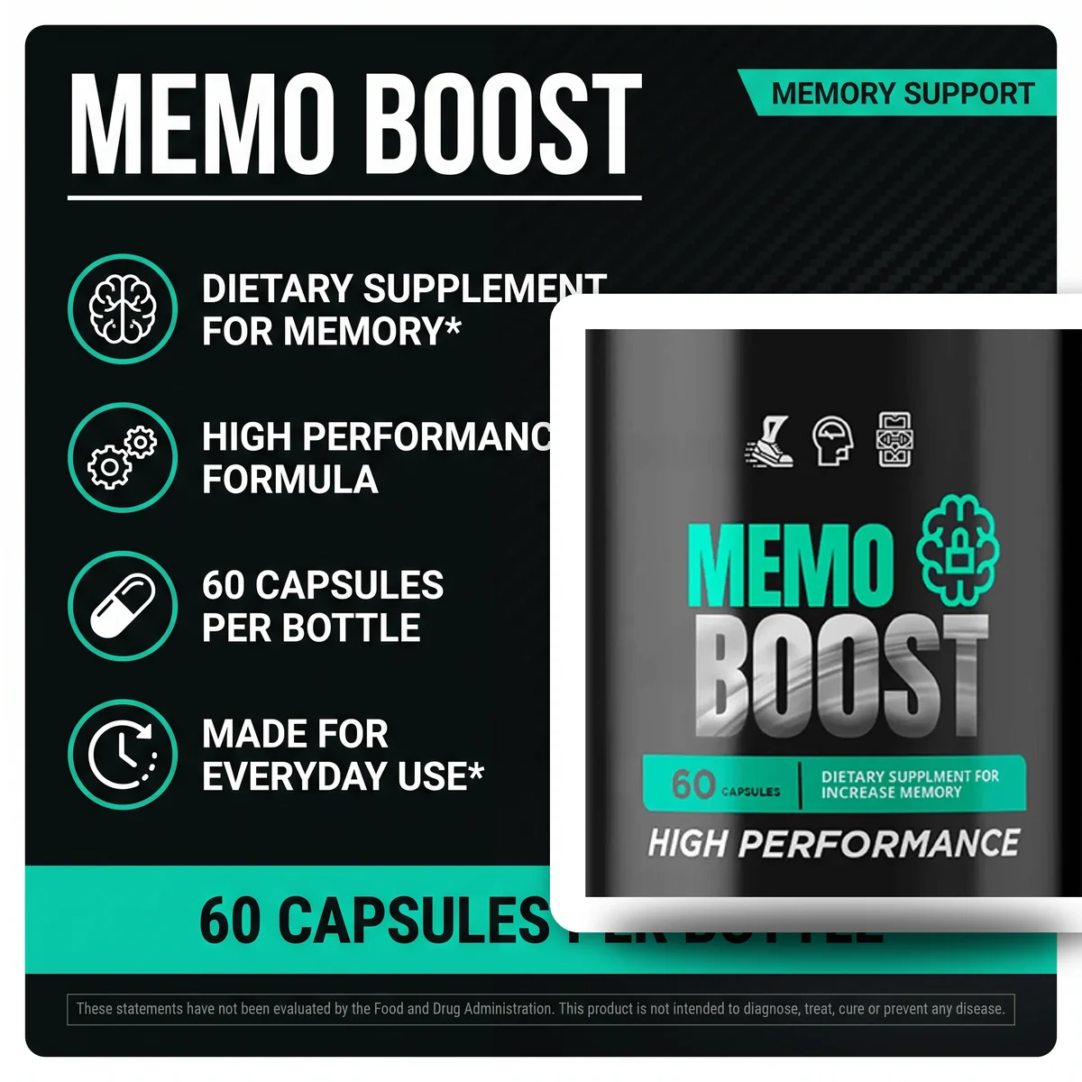 Memo Boost — memory-support dietary supplement, 60 capsules per bottle